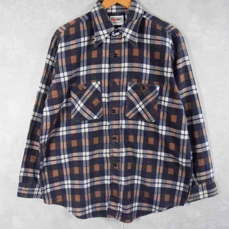 70年代 70s ビッグマイク アメリカ製 フランネル コットン 長袖