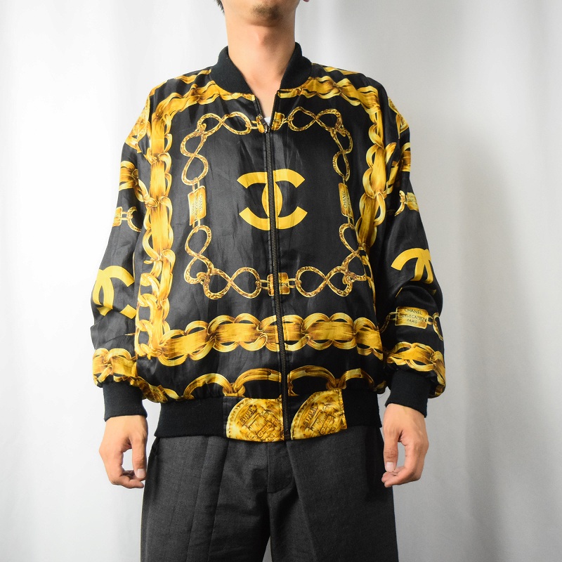 シャネル 総柄 ブルゾン スカーフ柄 ブラック 黒 | ビンテージ古着屋