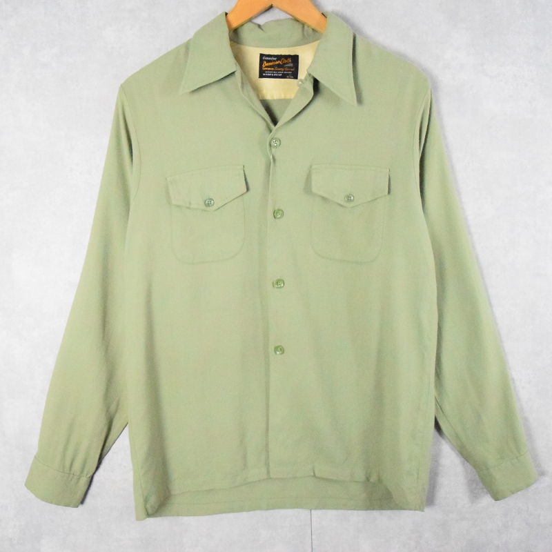 60s 60年代 オープンカラーシャツ 長袖 ループカラー 黄緑 ライト