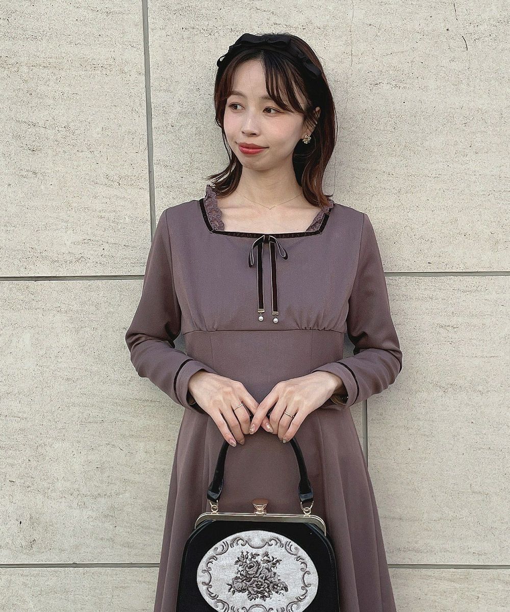 □ハイウエスト切替ベロアリボン使いワンピース/F i.n.t [48AE02j027