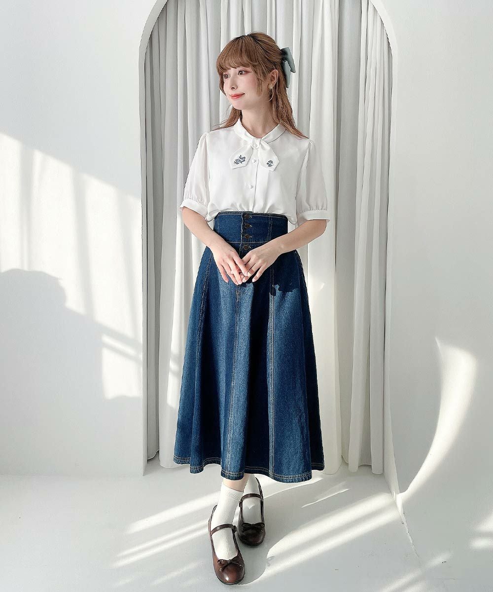 サイズ展開】フロント釦デニムフレアースカート/an another angelus