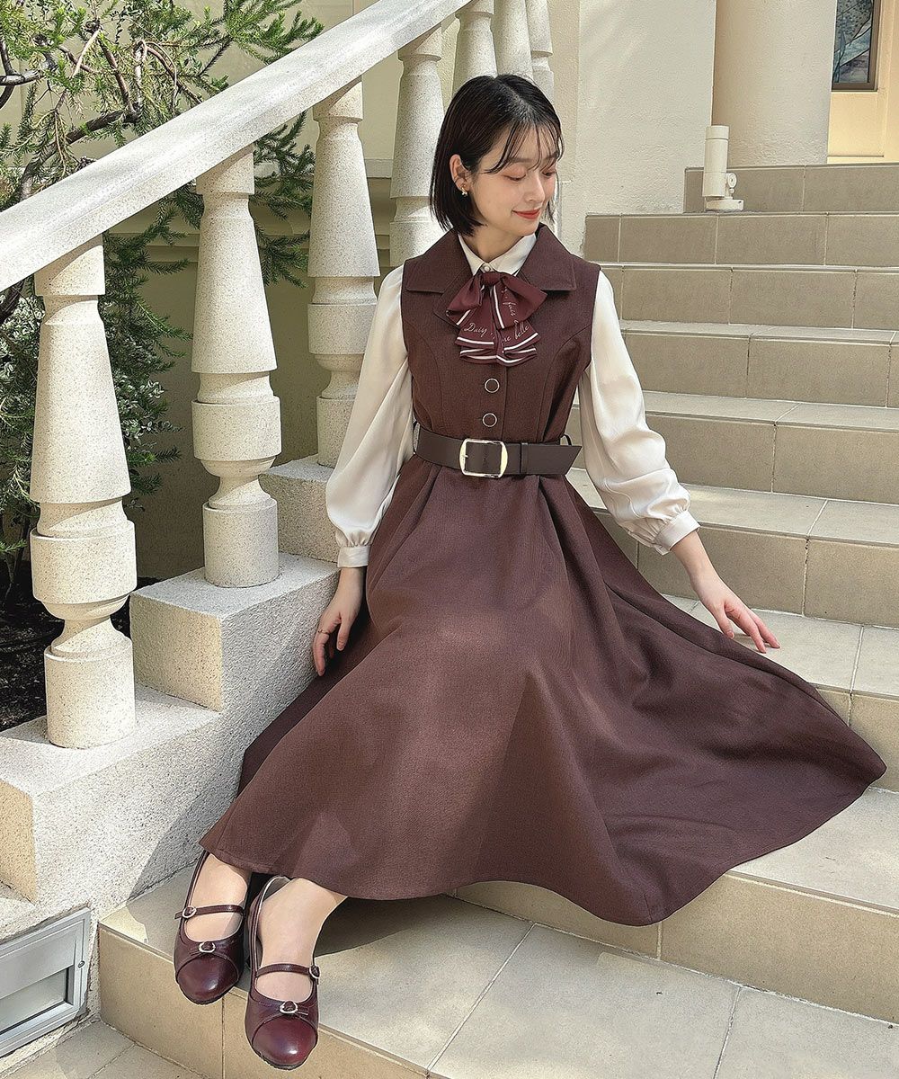 ベルト付きウールライク開衿ジレワンピース/an another angelus