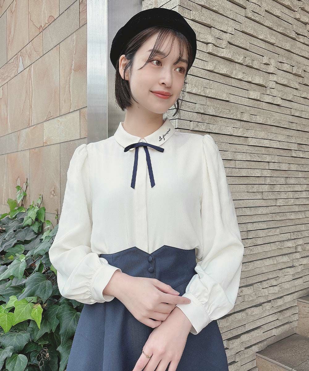 リボンタイ付きロゴ刺繍衿長袖ブラウス/F i.n.t [57AF02j001] | F