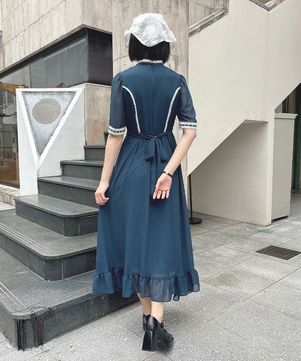 □はしごリボン使いジョーゼットロングワンピース/an3 Limited