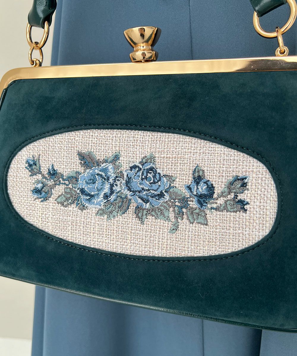 フレームローズ刺繍クロップドがま口バッグ/an another angelus