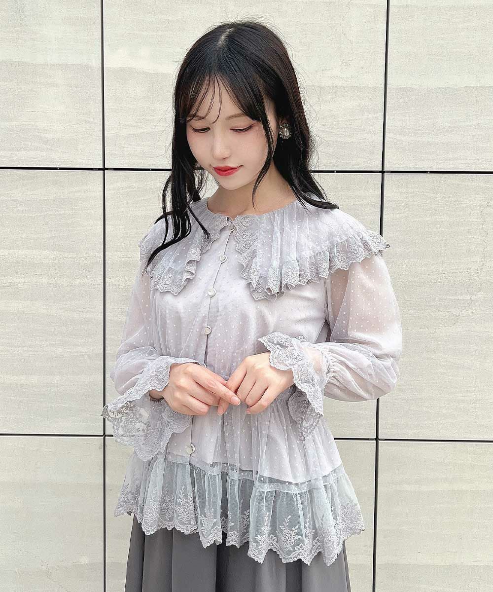 レース使いドットチュールブラウス/an another angelus [55BF02j003