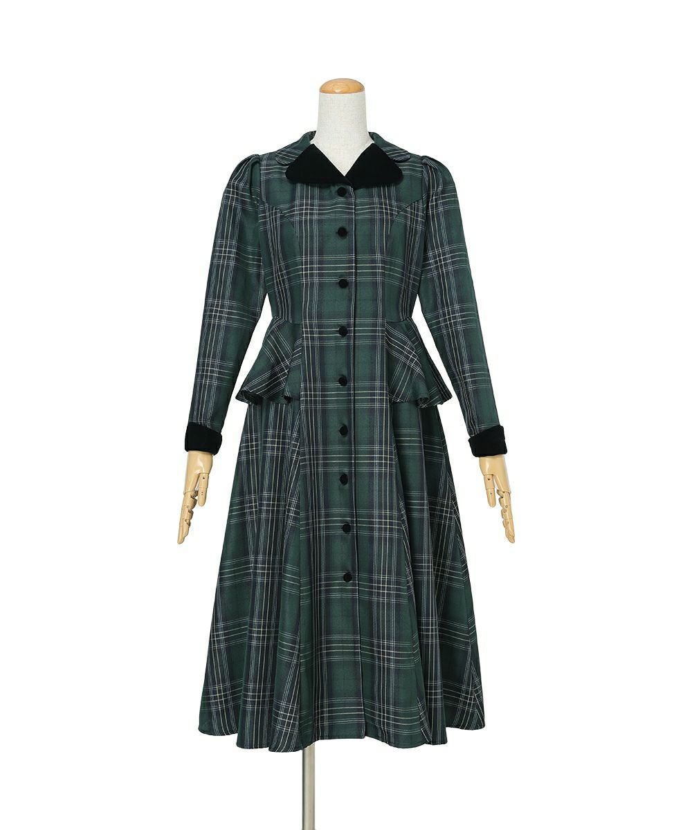 別珍ラペルペプラムチェックワンピース/an another angelus