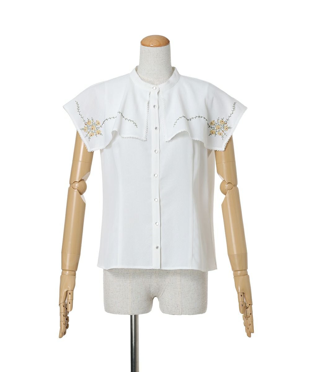 スクエアケープ衿ローズ刺繍ブラウス/an another angelus [55BF02f007