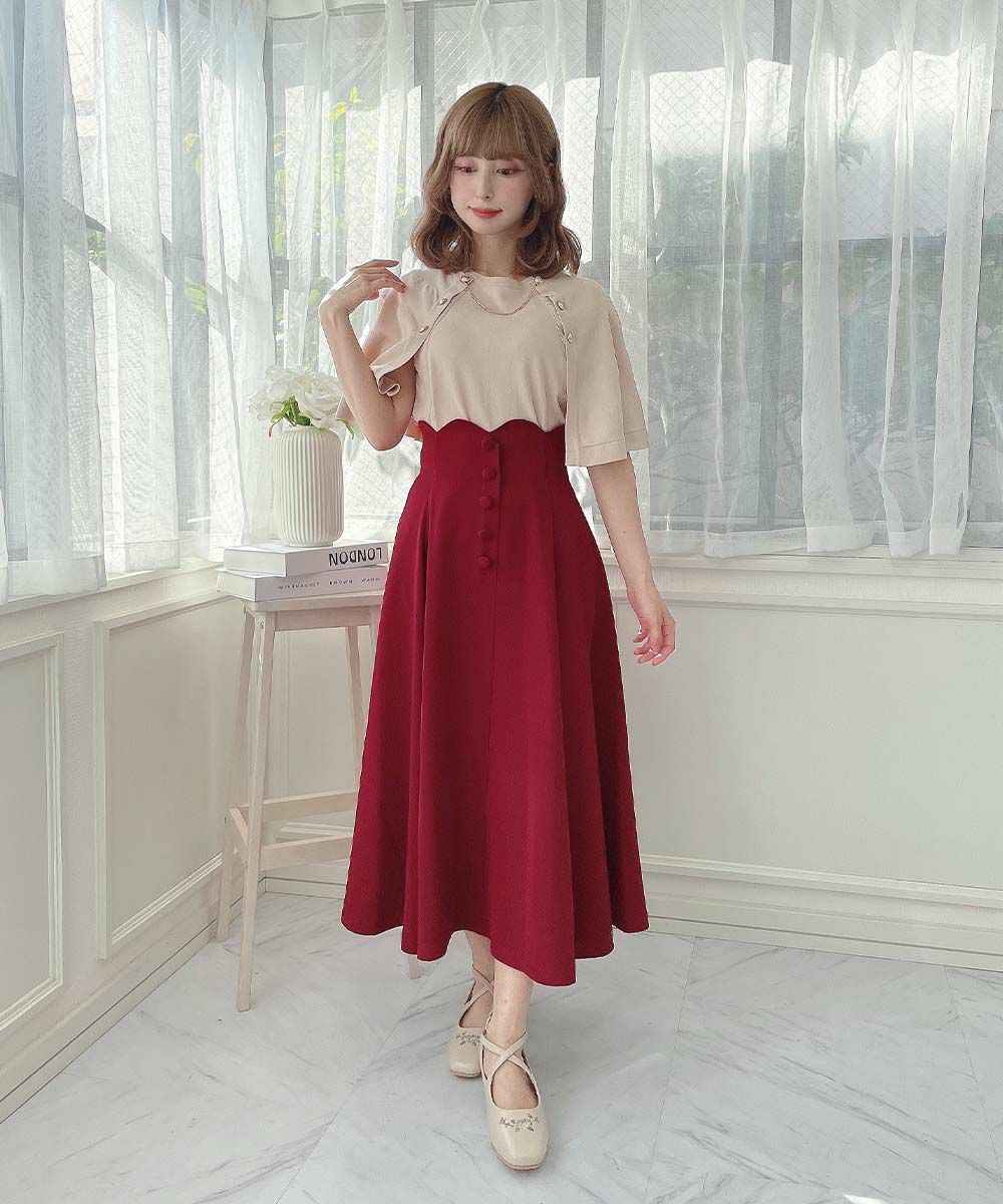 ハイウエストスカラップフレアースカート/an another angelus