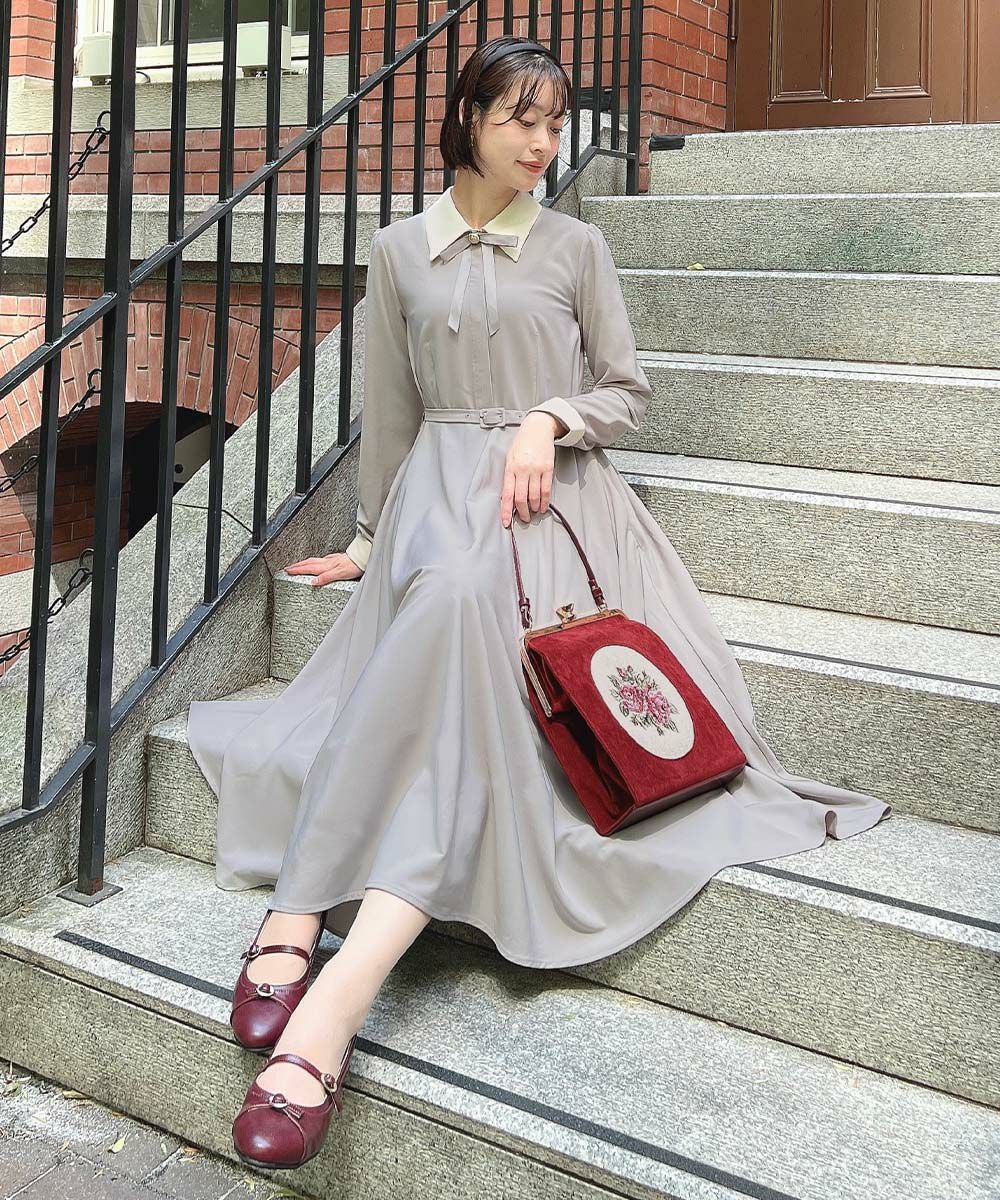 リボンタイ付きクレリックサーキュラーワンピース/an another angelus