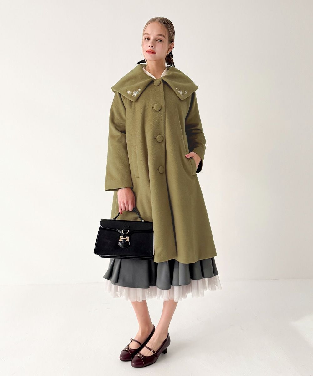 あったか素材】ローズ刺繍ビッグカラーオーバーコート/an another