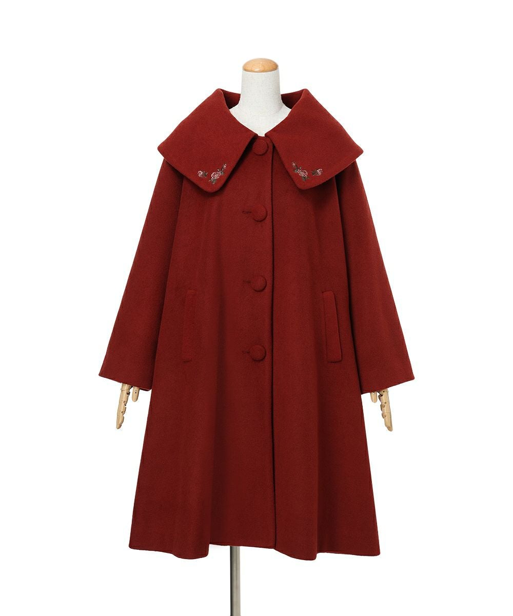 あったか素材】ローズ刺繍ビッグカラーオーバーコート/an another