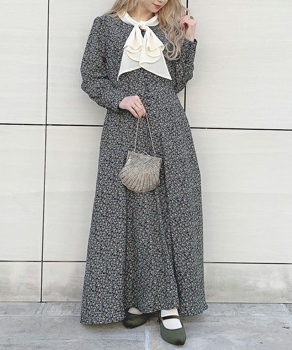 □コルセット切替小花柄ロングワンピース/an another angelus Limited