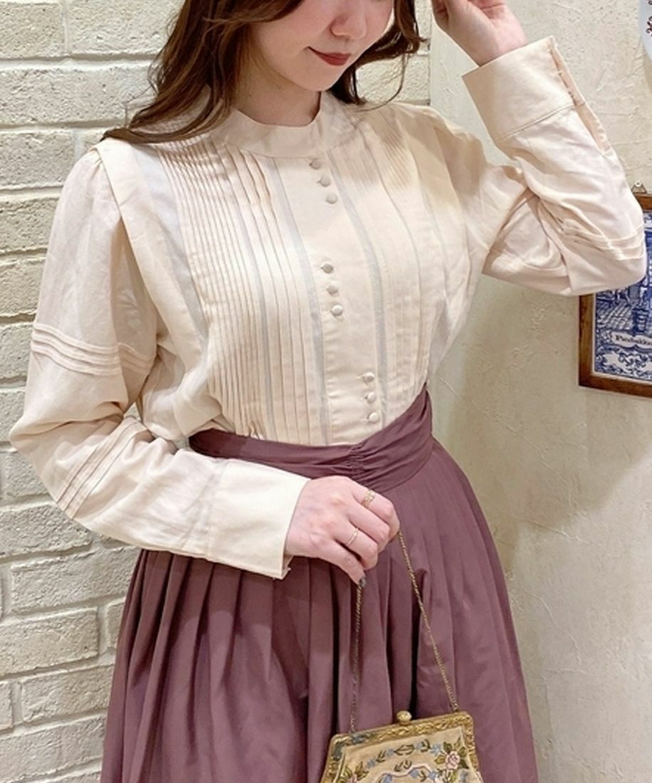 ヴィンテージレイアウト釦ピンタックブラウス/an3 Limited [00DF02j001