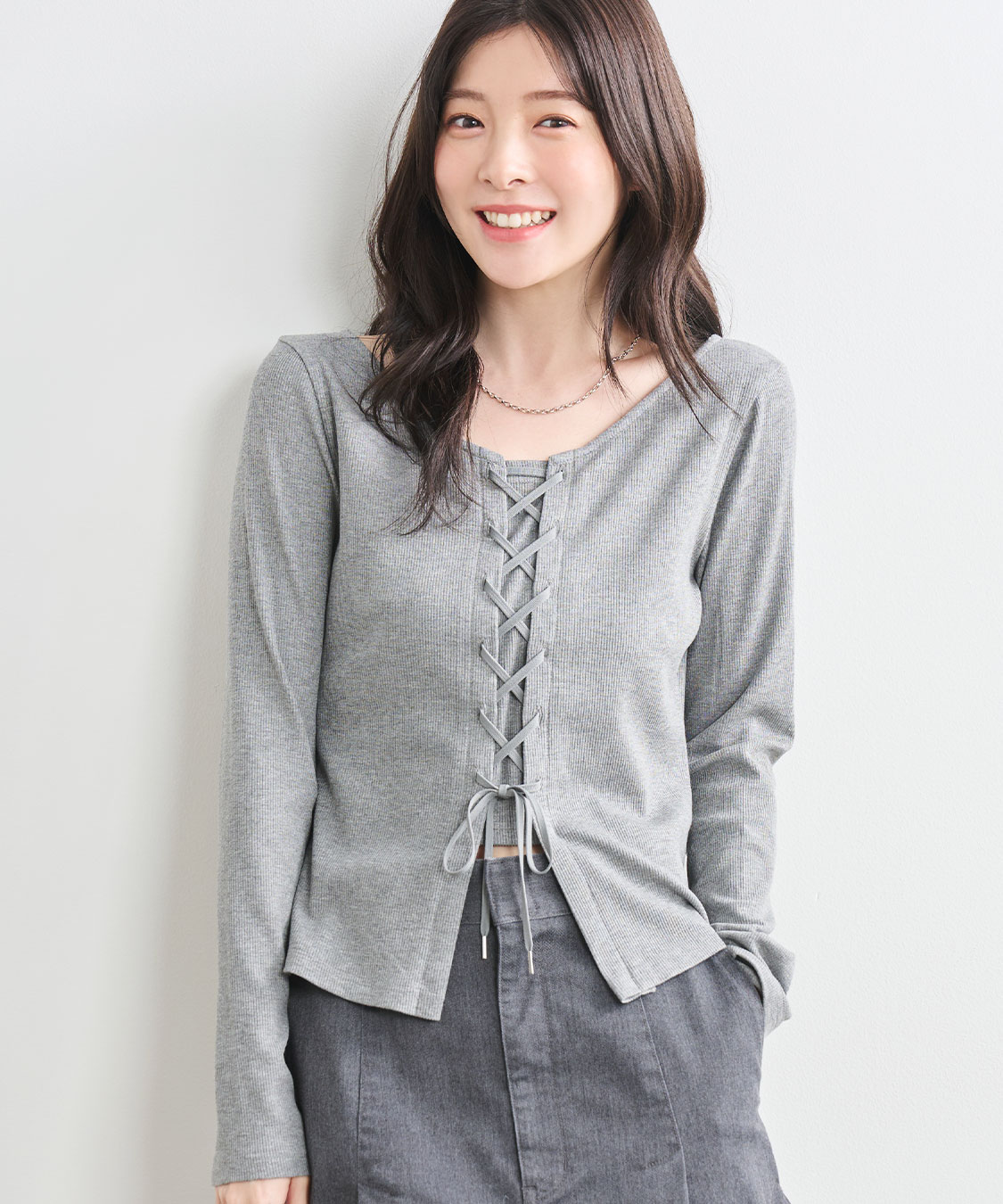 レースアップ前後2WAYリブトップス｜PETAL ONLINE（ペタルオンライン）