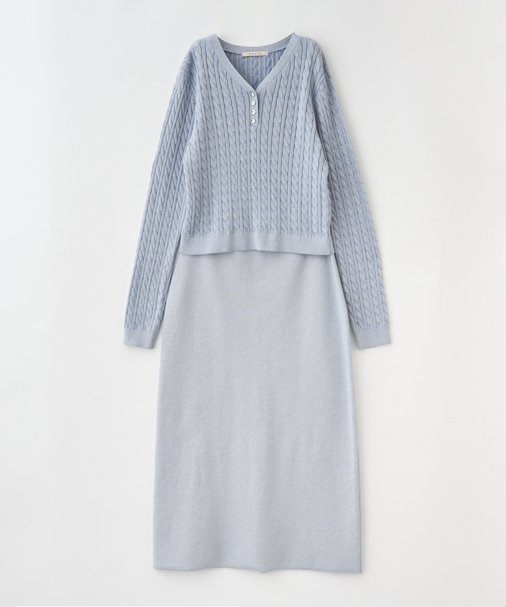 ミニケーブルプルオーバー+ストレートスカート ニットアップ｜Stola