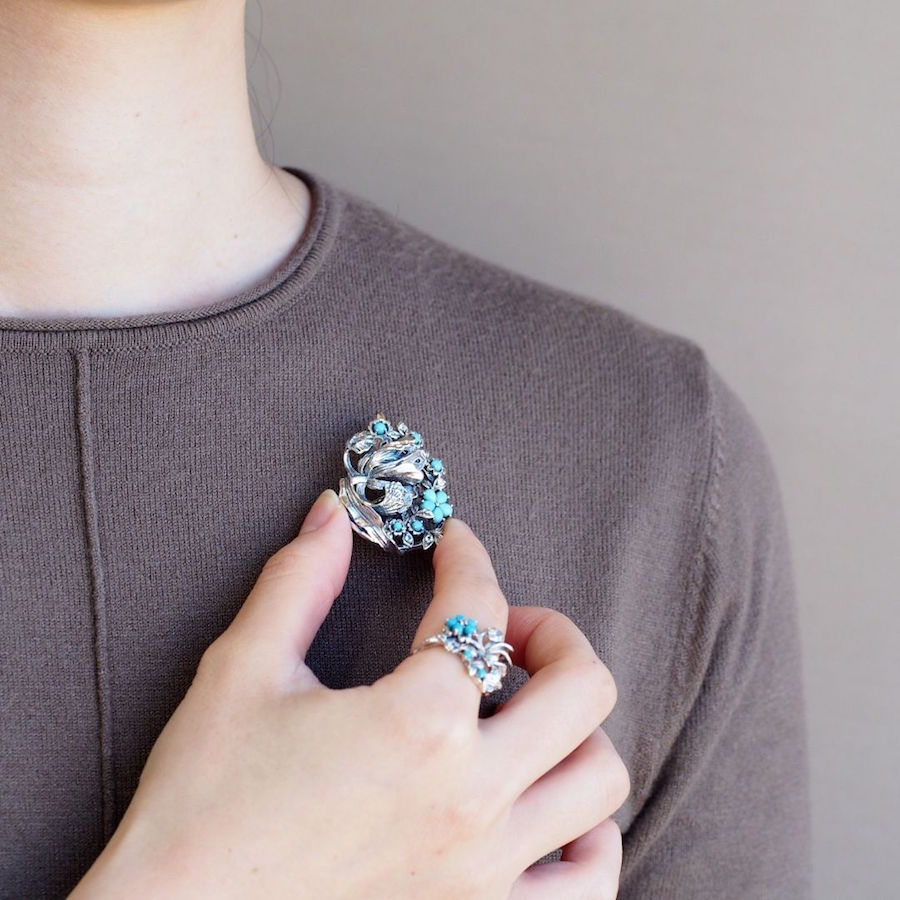 405C0011】SV ウィリアム・モリス【るりはこべ】 ペンダントブローチ