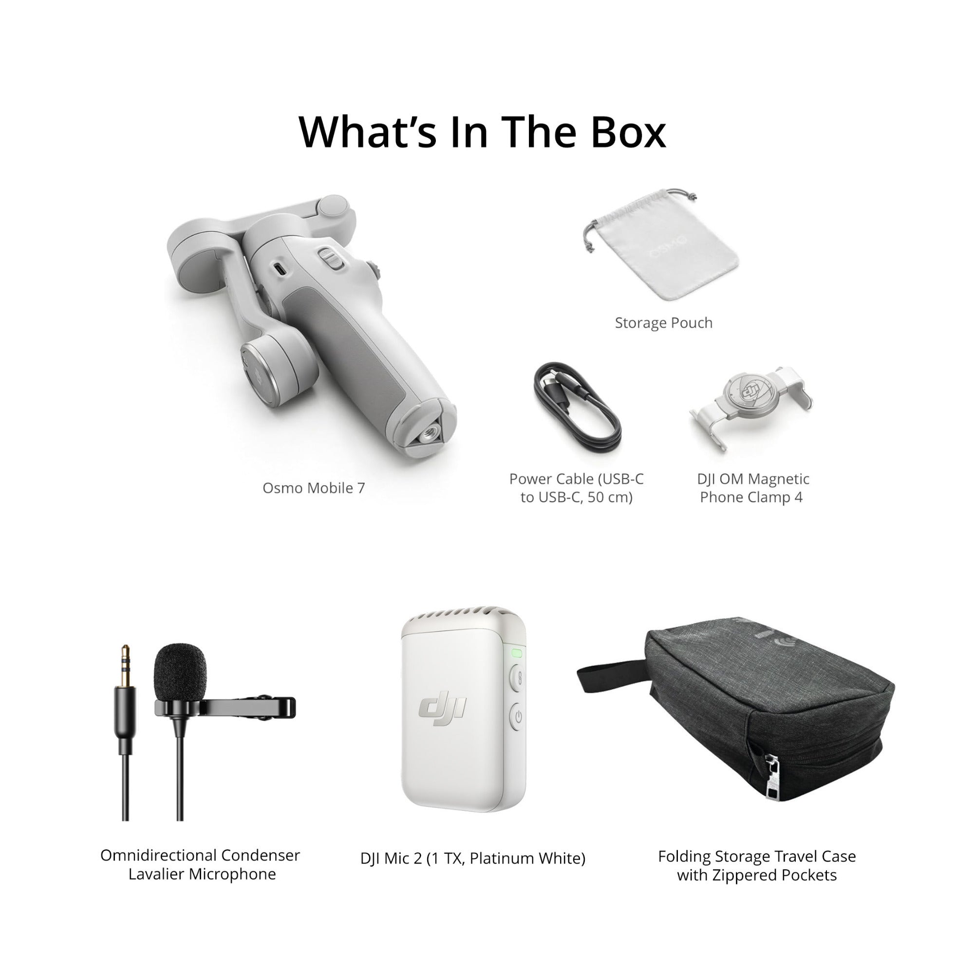 DJI Osmo Mobile 7 Gimbal with DJI Mic 2 Transmitter (White