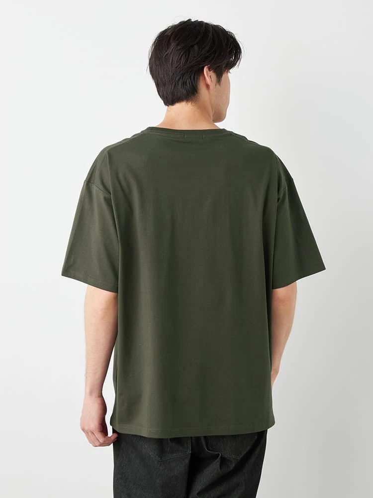 ホワイト 【EL.FO(エルフォ)】無地ポケット付きタフ衿クルーネック半袖