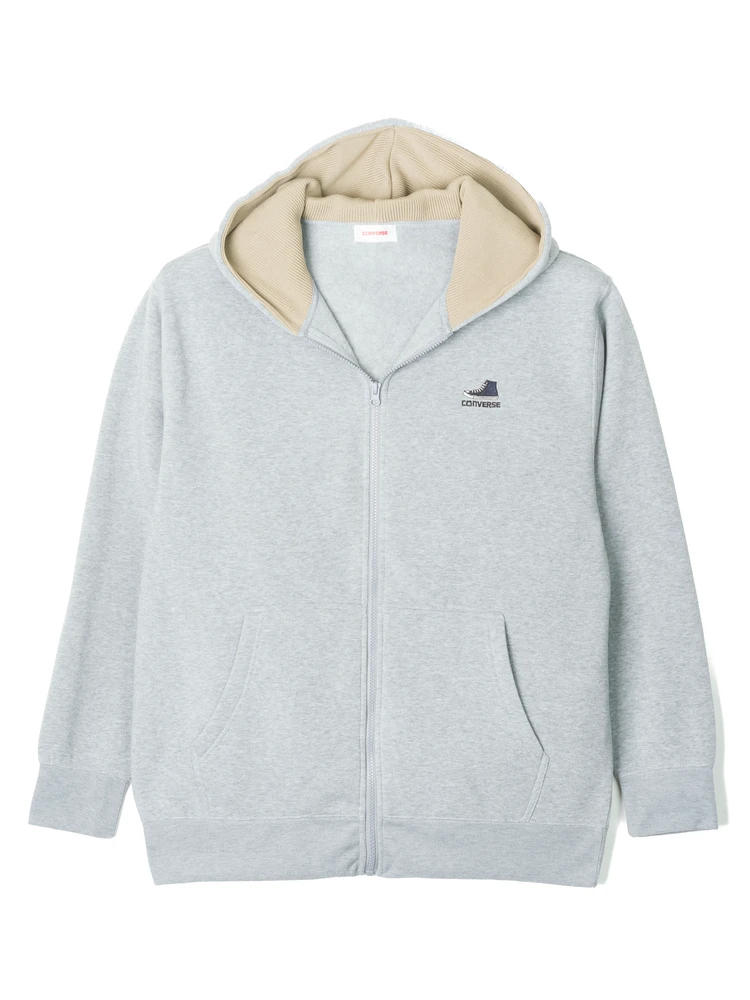 M．グレー 【CONVERSE(コンバース)】裏起毛フード裏ニットフルジップ