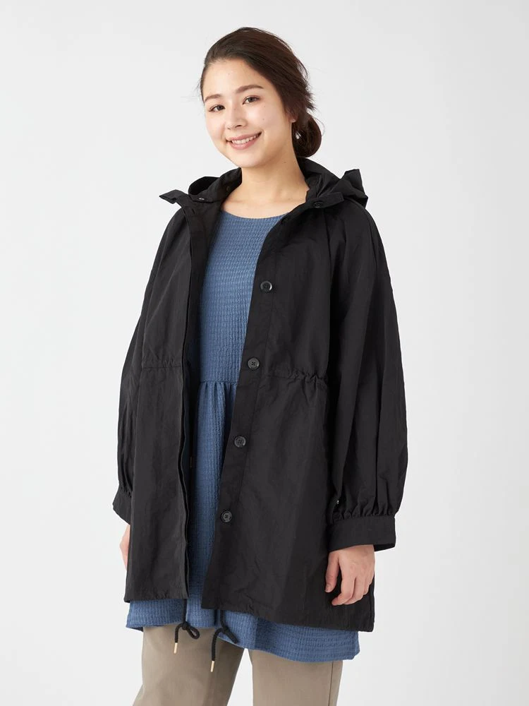 ブラック 【LASELASE(ラセラセ)】ドロスト付きフーデットモッズコート