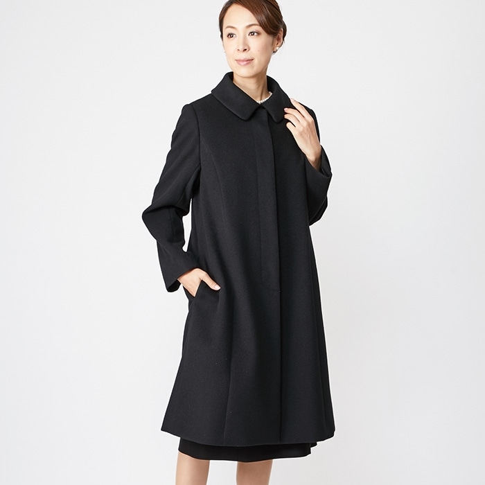 ショールカラーのウールコート 13号・ブラック｜東京ソワール