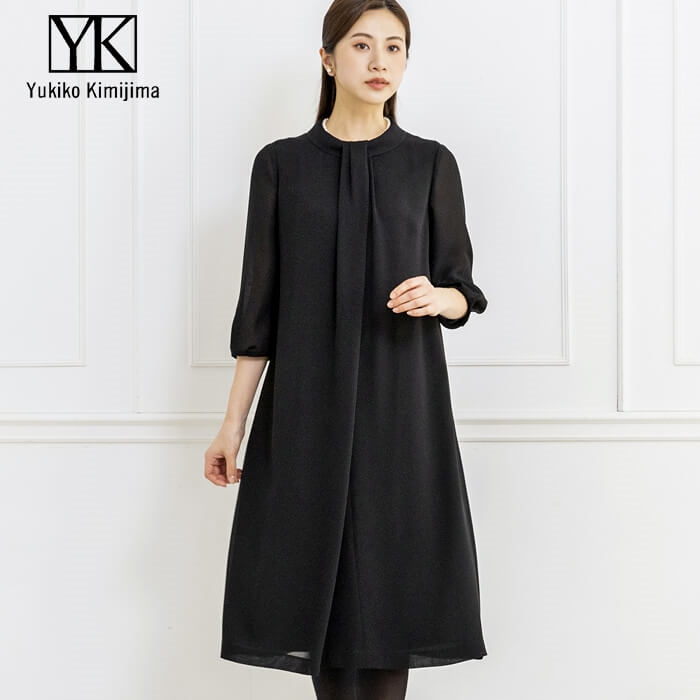 洗える｜ボータイ風の前開きワンピース 13号・ブラック｜東京