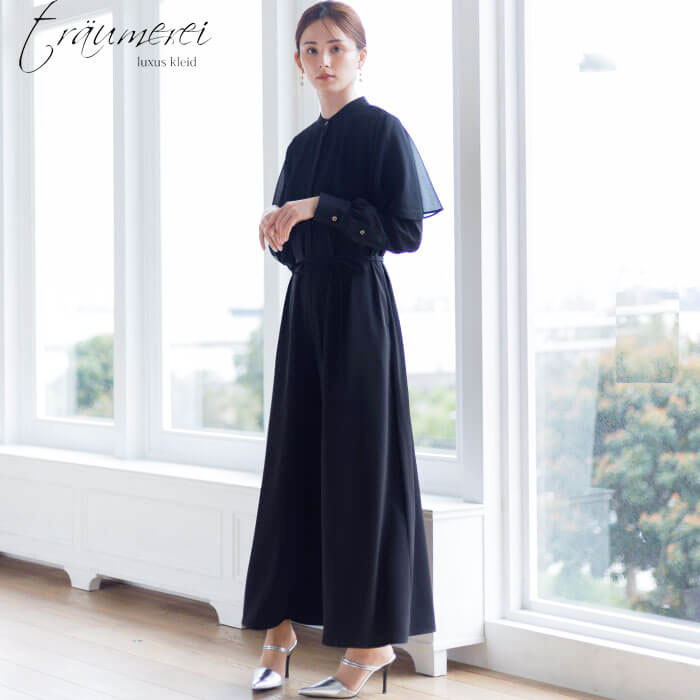 WEB限定｜ケープカラーオールインワンドレス 9号・ブラック｜東京