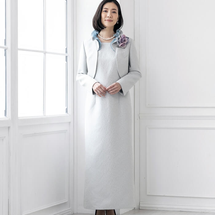 ボレロ付きロングドレス 9号・サックスブルー｜東京ソワール