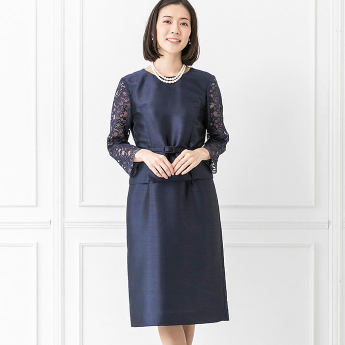 ツーピース風ワンピース 11号・ネイビー｜東京ソワールオンラインストア