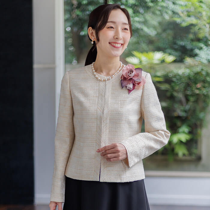 多彩色のお呼ばれジャケット 9号・ベージュ｜東京ソワールオンライン