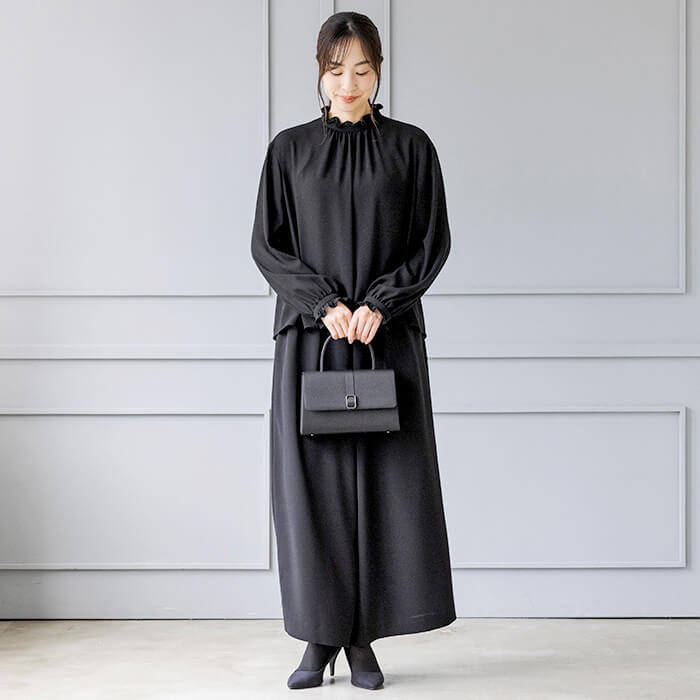 洗える｜ゴム入りワイドフレアパンツ L・ブラック｜東京ソワール