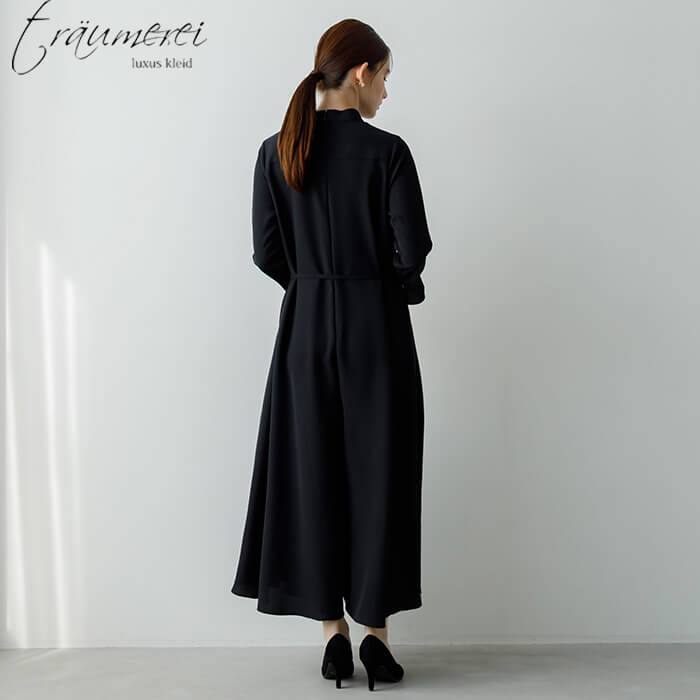 WEB限定｜ポケット付きワイドオールインワンドレス 13号・ブラック