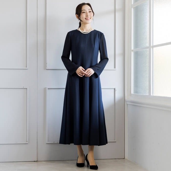 洗える｜切り替えラインが美しいワンピース 9号・ネイビー｜東京
