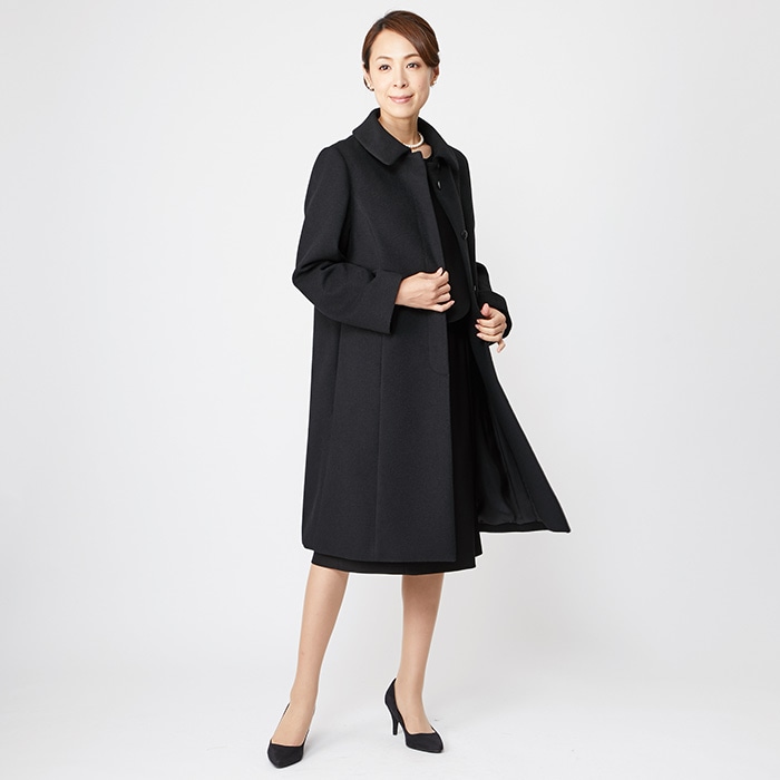ショールカラーのウールコート 13号・ブラック｜東京ソワール