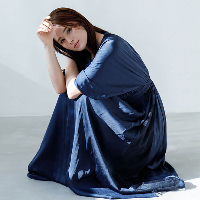 WEB限定｜ケープ風ブラウジングドレス 9号・ネイビー｜東京ソワール