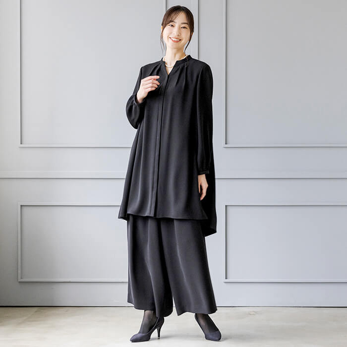 洗える｜ゴム入りワイドフレアパンツ L・ブラック｜東京ソワール