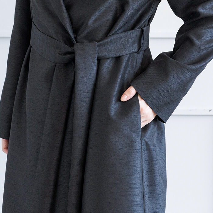 シャンブレーシャンタンのテーラードカラーコート M・ブラック｜東京