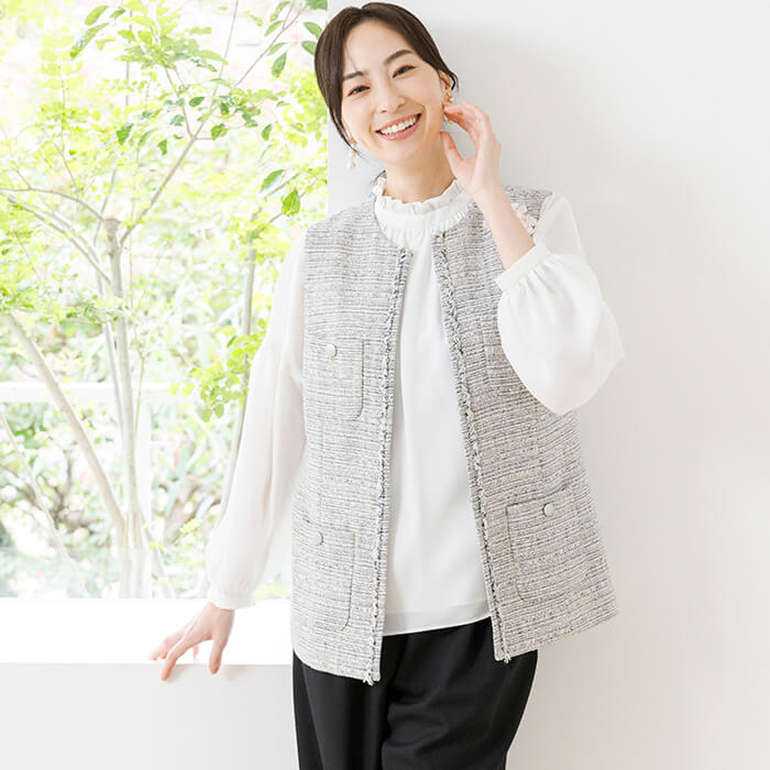 ミックスツイードのジレ 9号・ベージュ｜東京ソワールオンラインストア