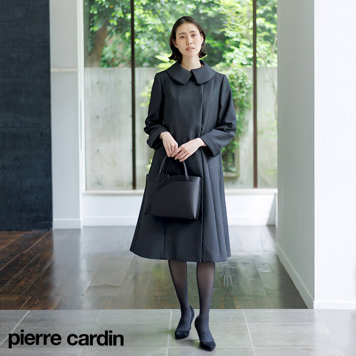 ふくれジャカードのショールカラーコート L・ブラック｜東京ソワール