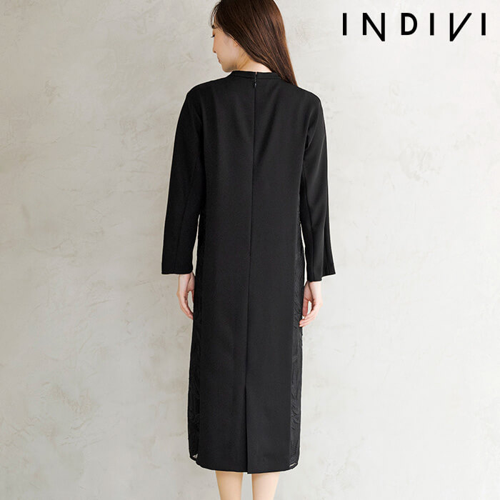 Iラインシルエットのレース切替ワンピース 9号・ブラック｜東京