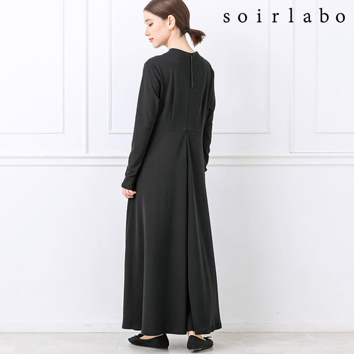 洗える｜シワになりにくいロングワンピース 9号・ブラック｜東京