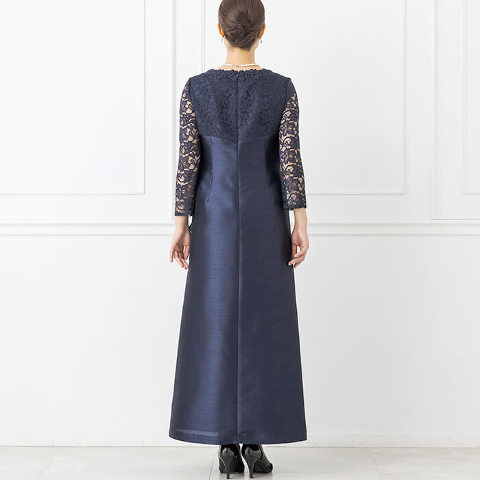 ラッセルレース×シャンタンのロングドレス 13号・ネイビー｜東京