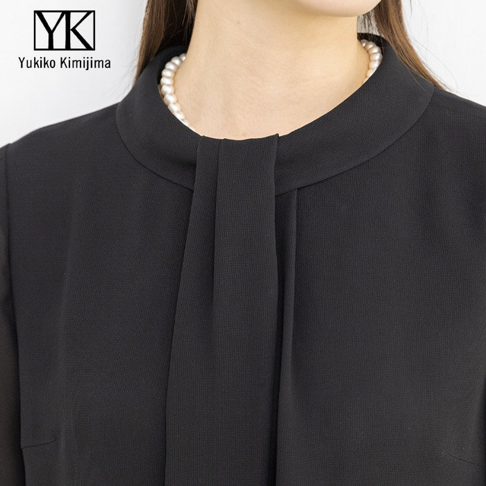 洗える｜ボータイ風の前開きワンピース 13号・ブラック｜東京