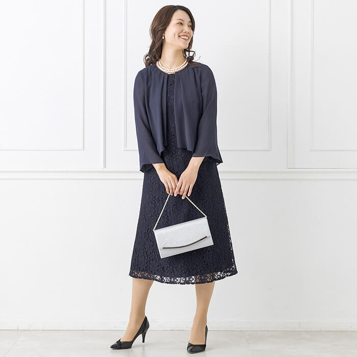 カバーアップ付きレースワンピース 9号・ネイビー｜東京ソワール