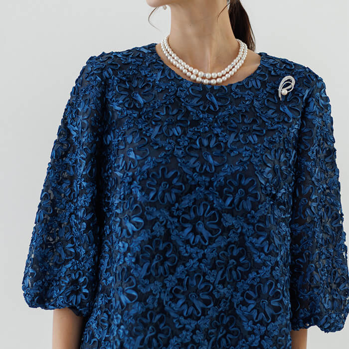 15号～19号｜リボン刺繍がポイントのセットアップ 15号・ネイビー