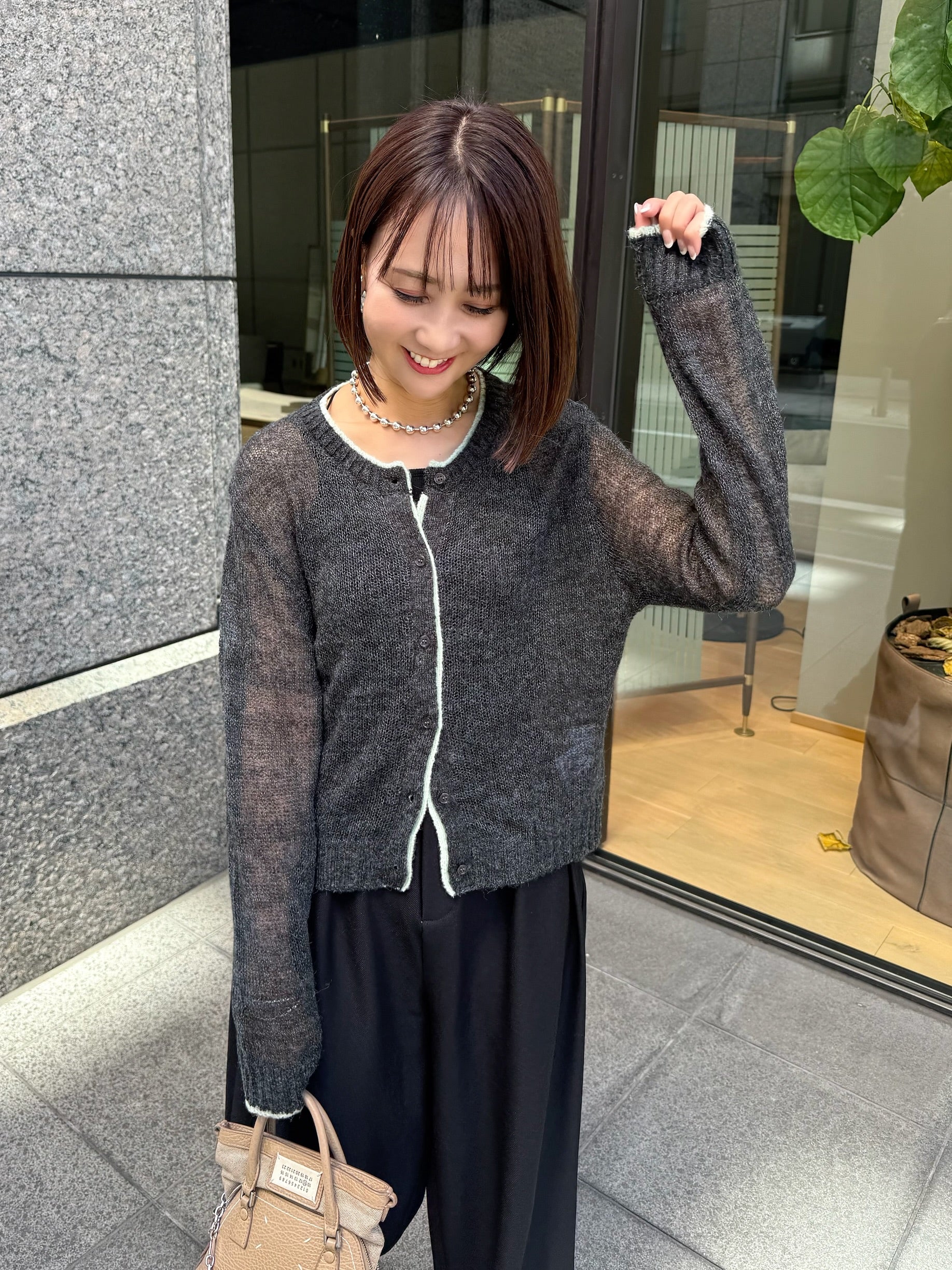 シアー配色カーディガン / チャコール – fosie