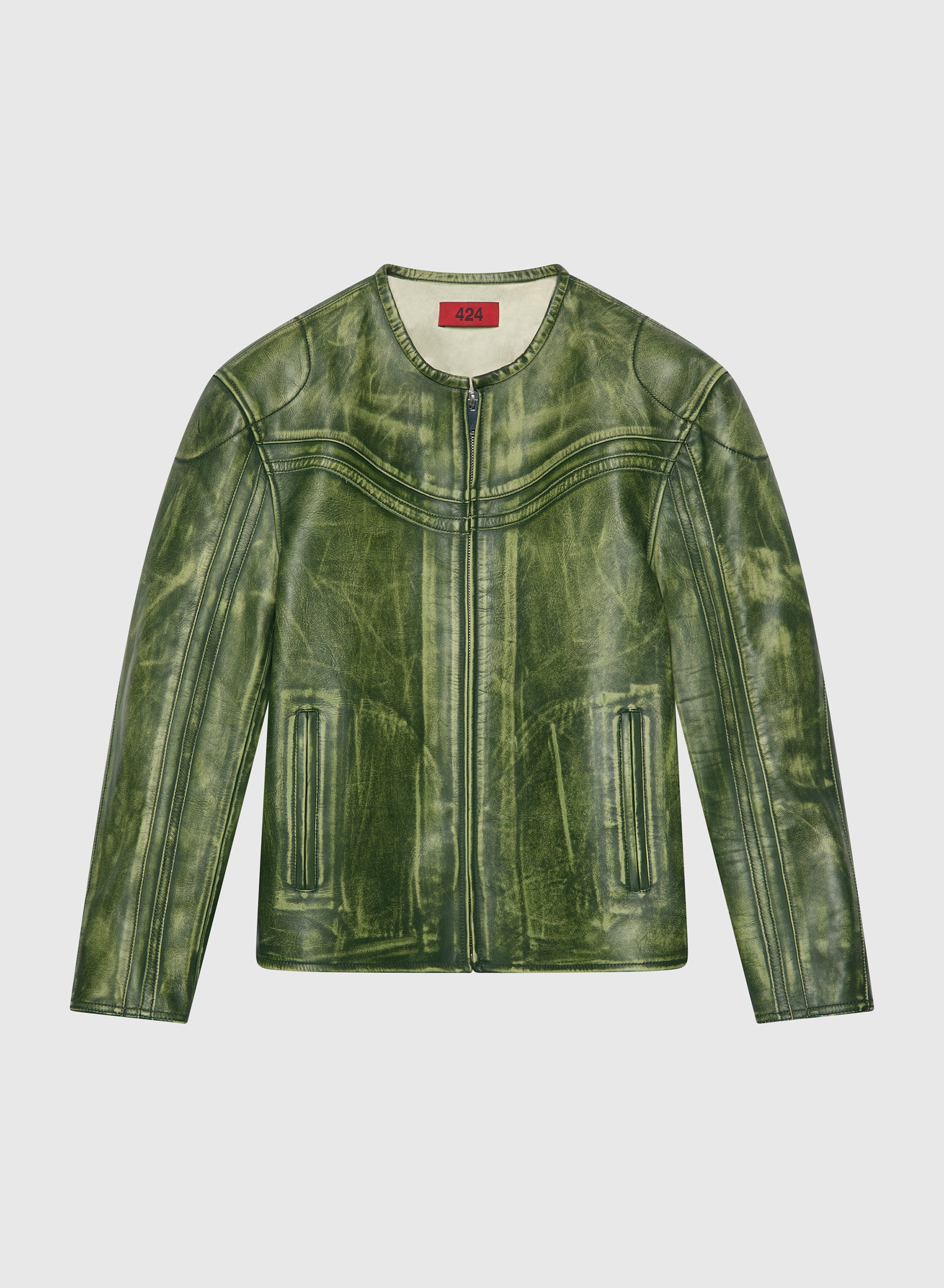 Leather Tokyo Jacket in Forest Green by 424