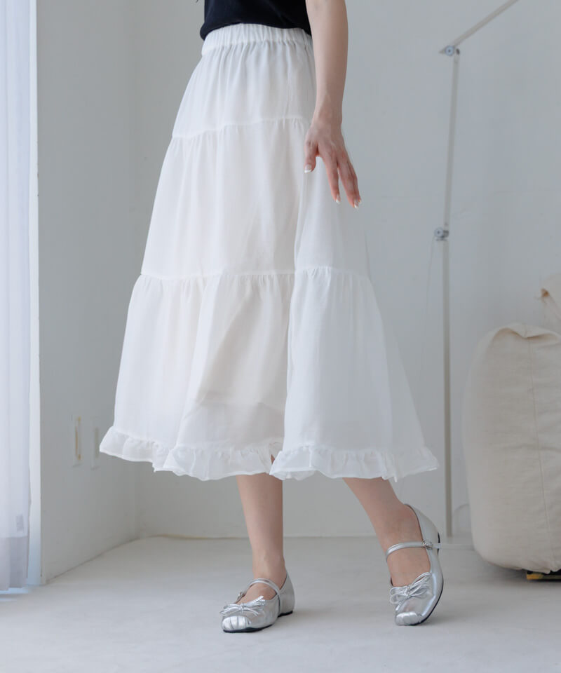 30%OFF】glossy tiered skirt～ｸﾞﾛｯｼｰﾃｨｱｰﾄﾞｽｶｰﾄ | flower／フラワー