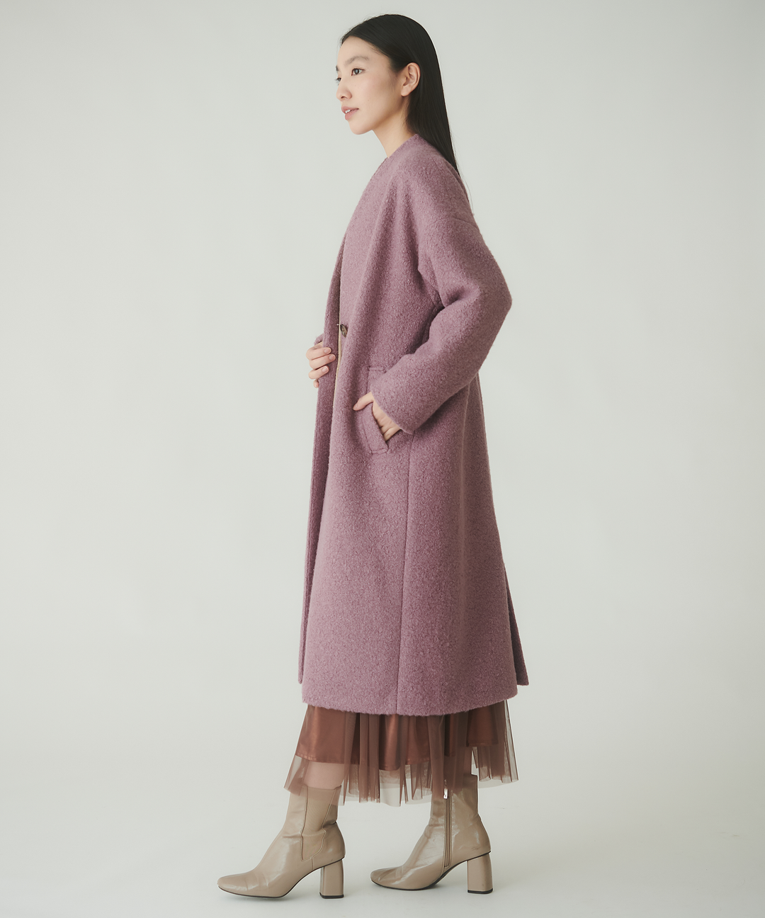 ノーカラーロングコート – FACE SANS FARD